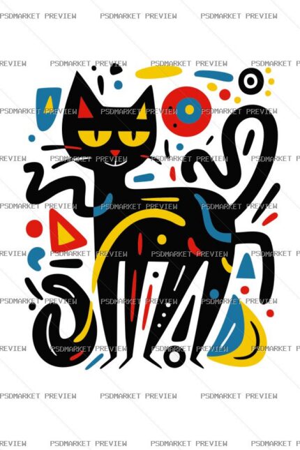 Abstract Colorful Cat Vector Print — PSD template preview