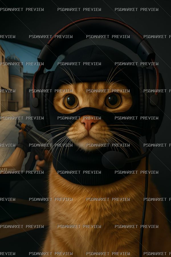 Astronaut Cat Portrait Print – PNG — PSD template preview