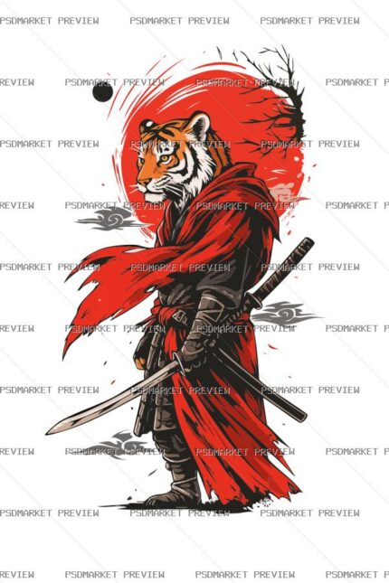 Samurai Tiger Vector Print protected preview