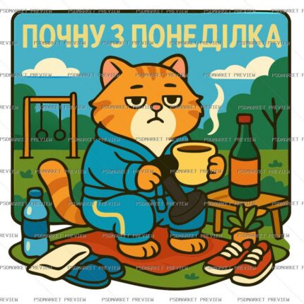 Start on Monday Cat Vector Print — print design preview
