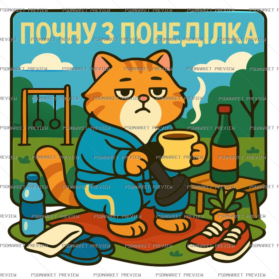 Start on Monday Cat Vector Print — PSD template preview