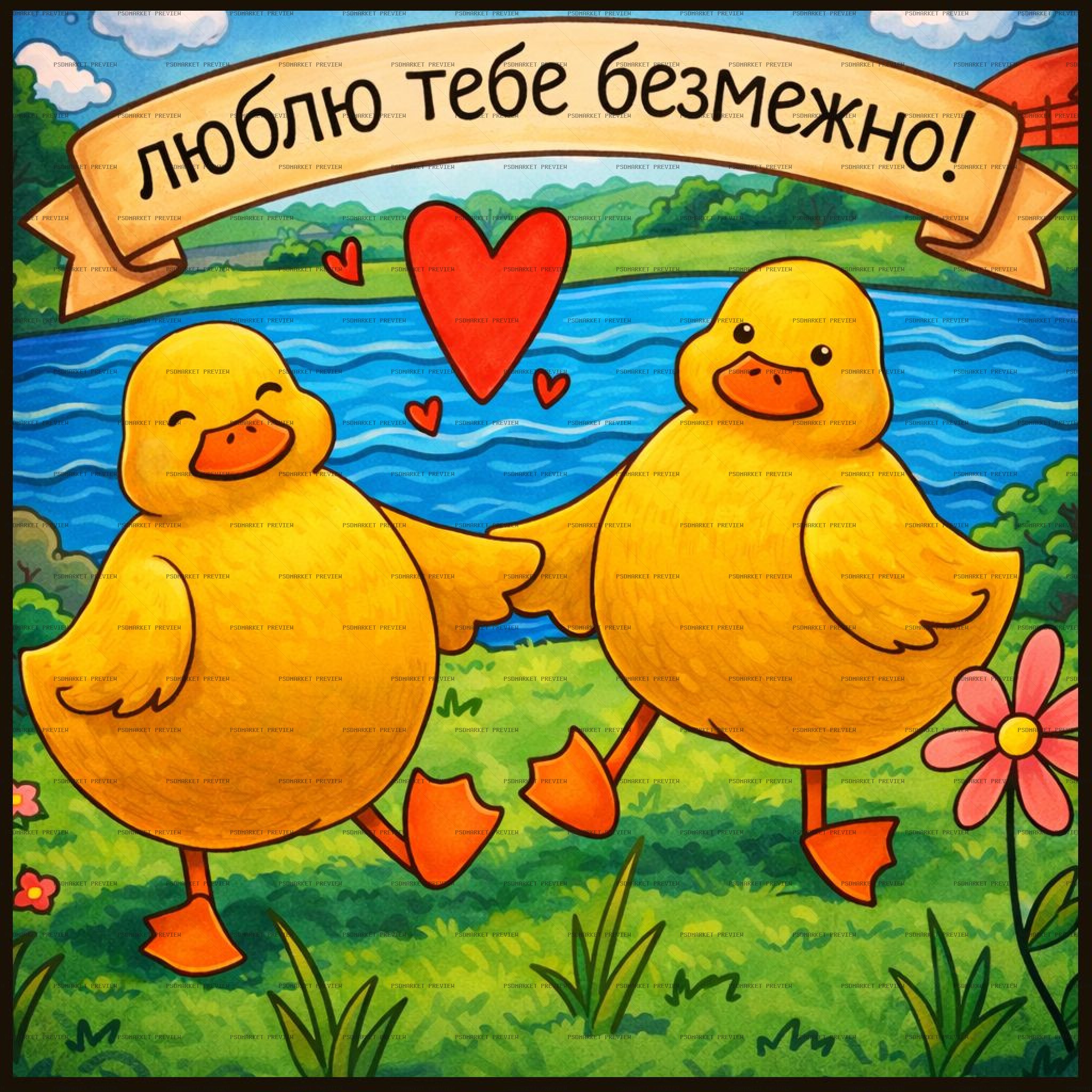 Love You Limitlessly Two Ducklings PSD Print — print design preview