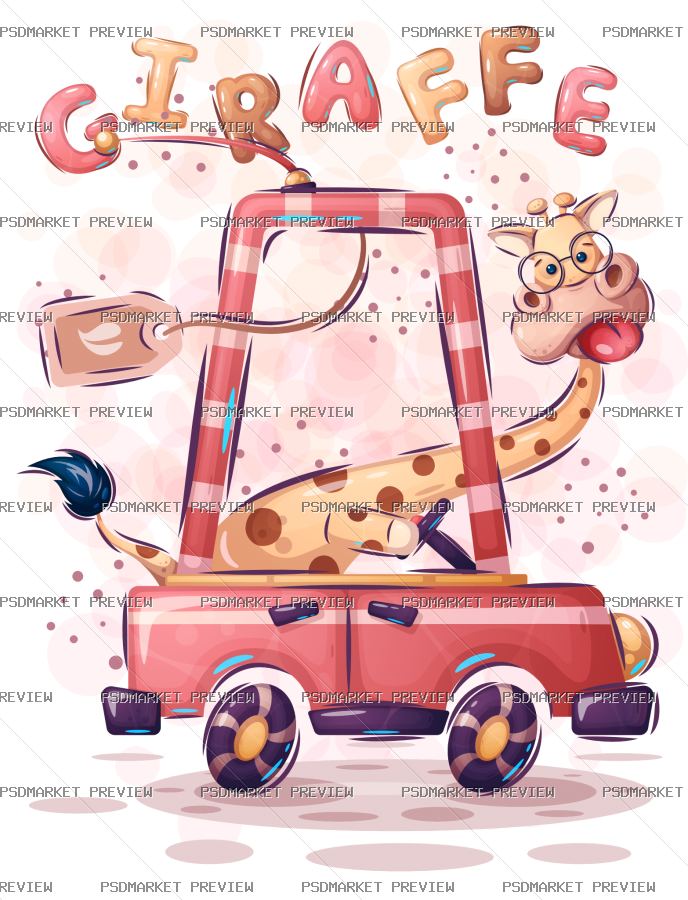 Cute Giraffe Cartoon Vector Print — PSD template preview