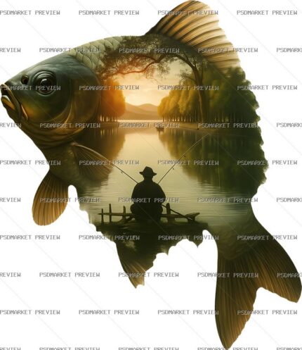 Sunset Fisherman Print — PSD template preview
