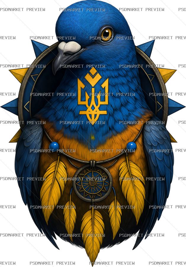Ukrainian Trident Pigeon Illustration Print – PNG — PSD template preview