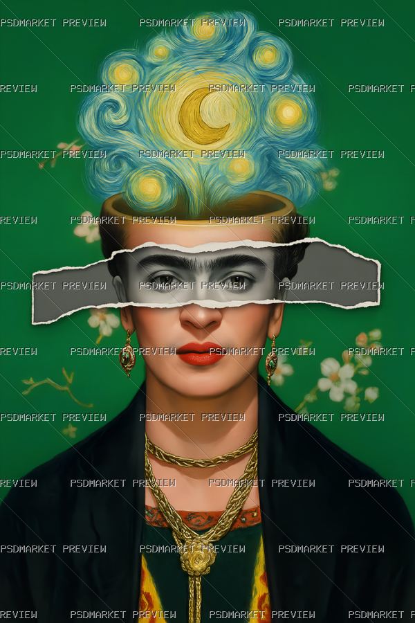 Surreal Woman Starry Mind Art Print – PNG — PSD template preview