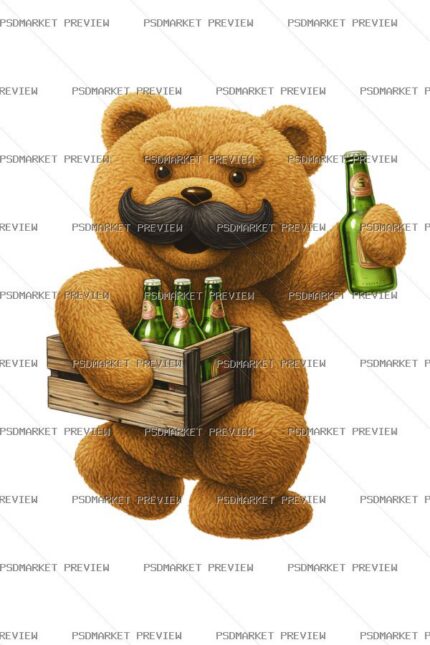Teddy Bear Whiskey Print — print design preview