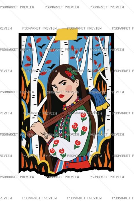Ukrainian Woman Courage Vector Print — PSD template preview