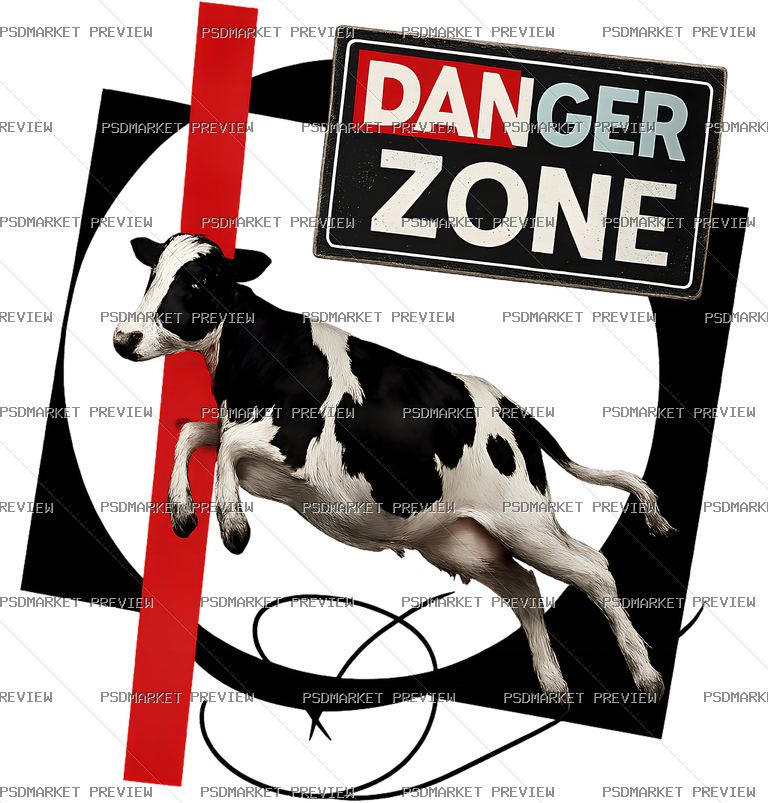 Danger Zone Cow PNG Print — print design preview