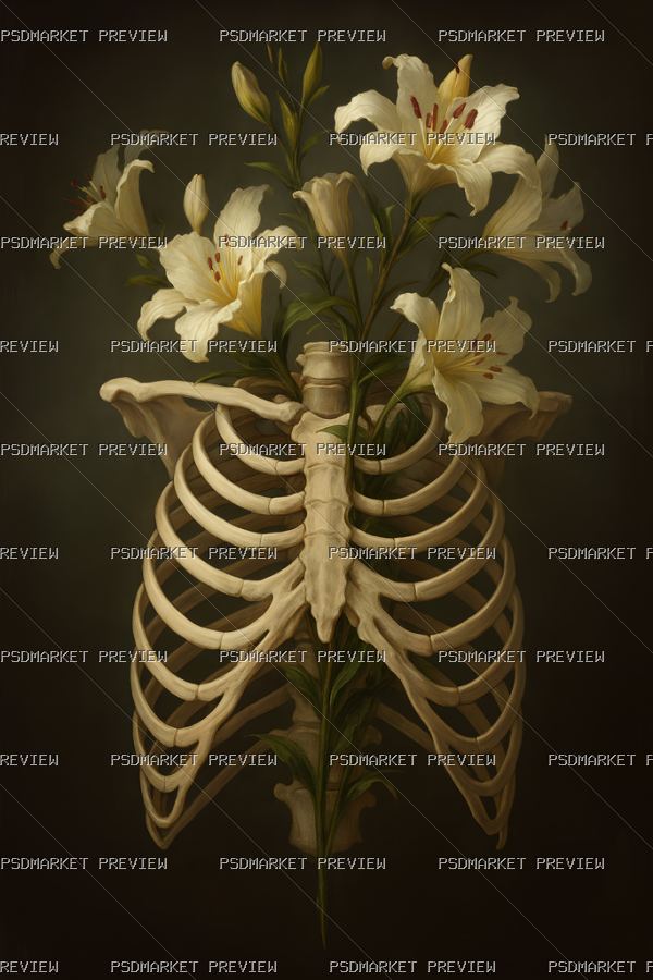 Skeleton Flowers Print — PSD template preview