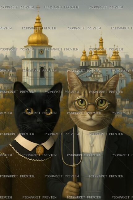 Kyiv Cats Gothic Print — print design preview