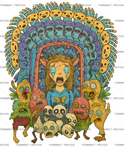 Psychedelic Monster Portal Illustration Print – PNG — PSD template preview