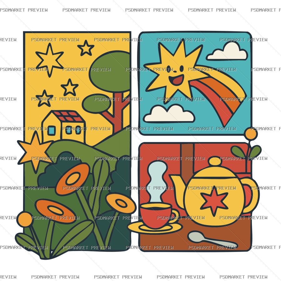 Childhood Imagination Panels Vector Print — PSD template preview