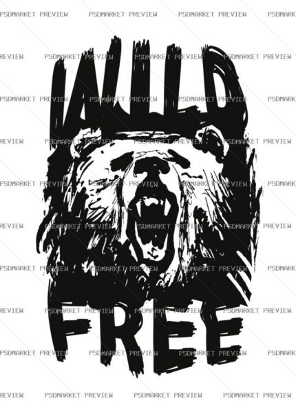 Wild Free Bear Print Design – AI File protected preview