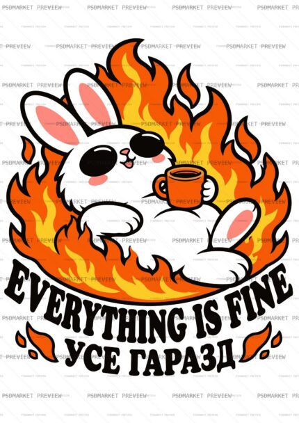 Everything Is Fine Flaming Bunny Vector Print protected preview