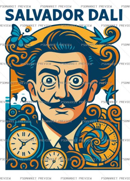 Salvador Dali Portrait Vector Print — PSD template preview