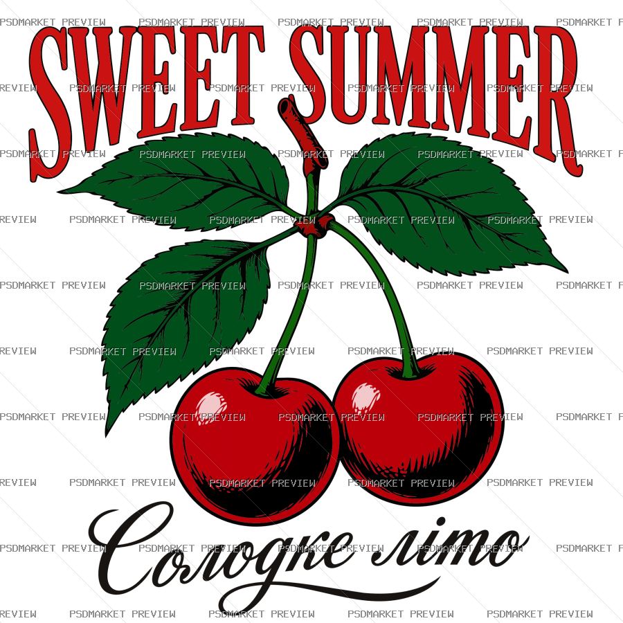 Sweet Summer Cherries Vector Print — print design preview