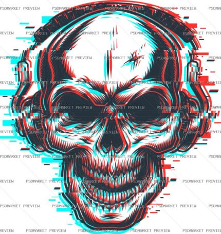 Skull with Headphones Print Design – AI File — PSD template preview