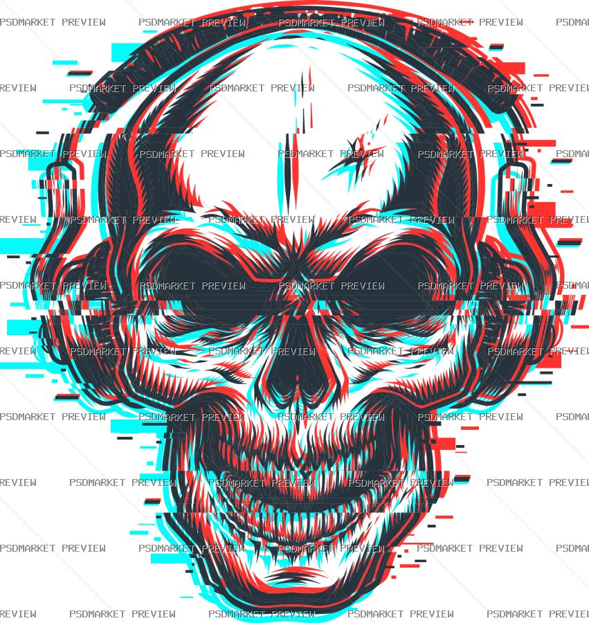 Skull with Headphones Print Design – AI File — PSD template preview