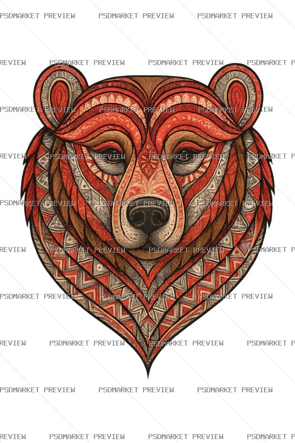 Decorative Bear Head Illustration Print – PNG — PSD template preview