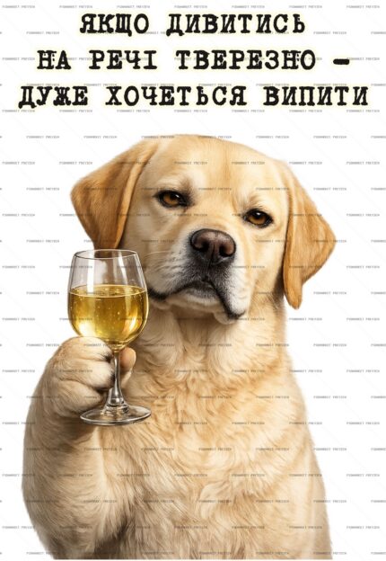 Dog Holding Wine Glass Perspective Layered Print protected preview