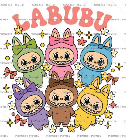 Labubu magic friends Vector Print — PSD template preview