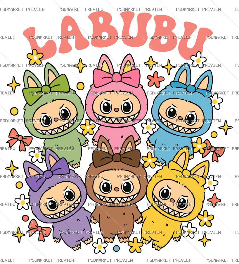 Labubu magic friends Vector Print — PSD template preview