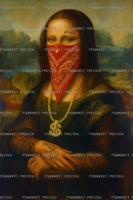 Gangsta Mona Lisa Art Print Design – PNG — PSD template preview