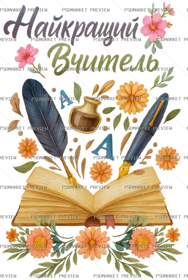 Best Teacher Floral Print — PSD template preview
