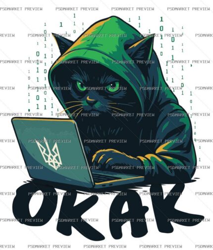 OKAK Hacker Cat Vector Print — PSD template preview
