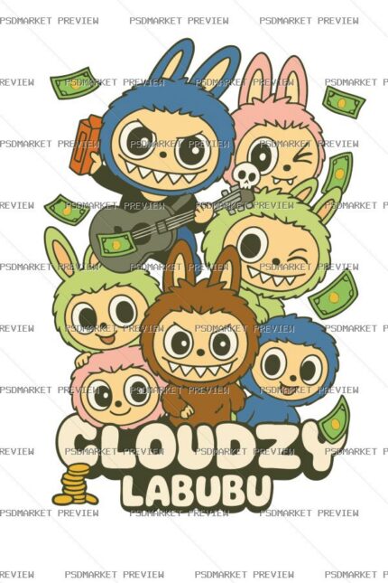 Cloudzy Labubu gaming Vector Print — PSD template preview
