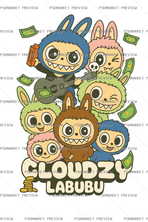 Cloudzy Labubu gaming Vector Print — PSD template preview