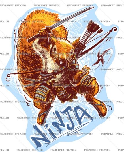 Ninja Warrior Illustration Vector Print — PSD template preview