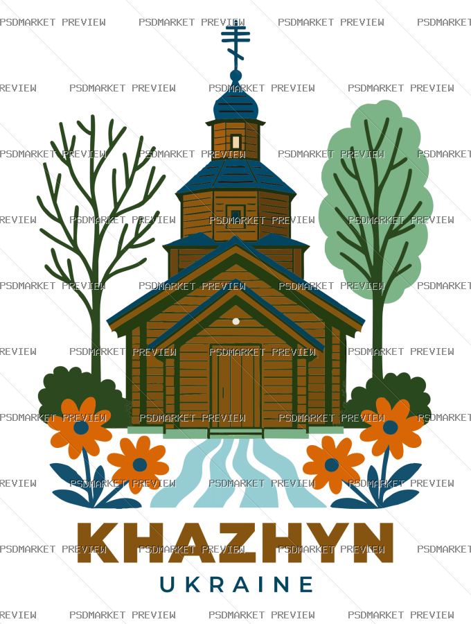 Khazhyn Ukraine Landmark Vector Print — PSD template preview