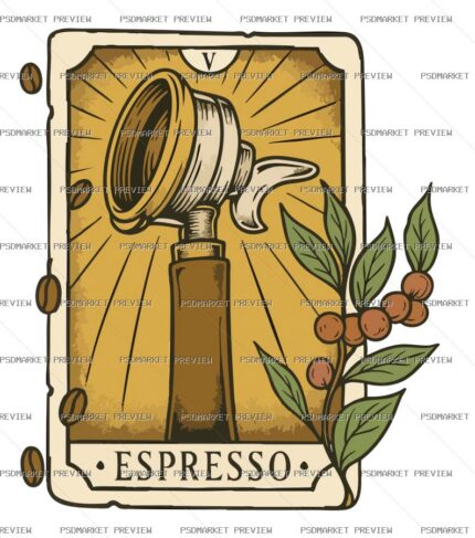 Espresso Tarot Coffee Vector Print — PSD template preview