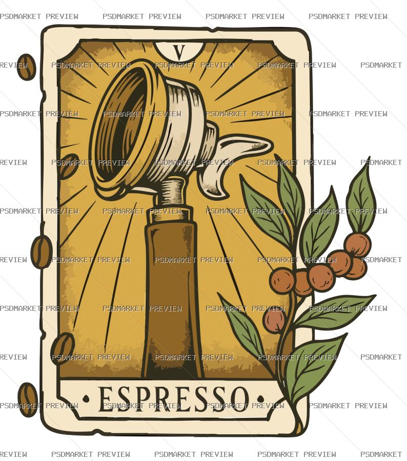 Espresso Tarot Coffee Vector Print — PSD template preview