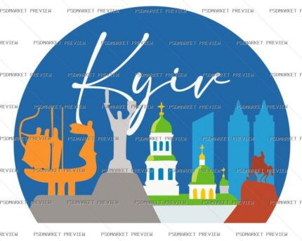 Kyiv City Skyline Vector Print — PSD template preview