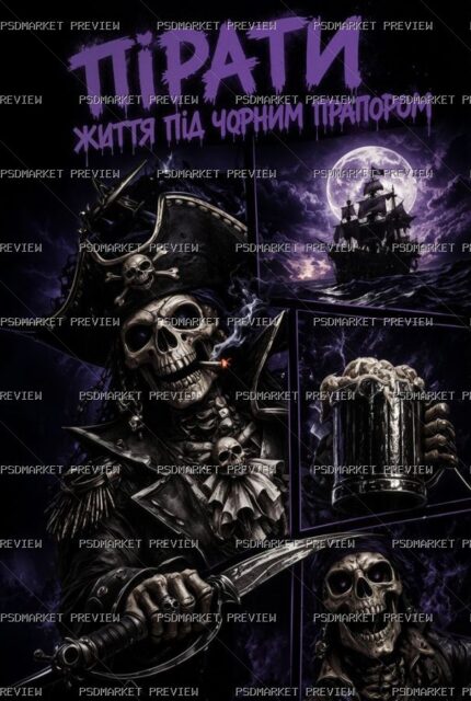 Pirates Under the Black Flag Print — PSD template preview