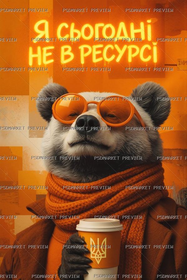 Ukrainian “Я СЬОГОДНІ НЕ В РЕСУРСІ” Bear Print Design – JPG — PSD template preview