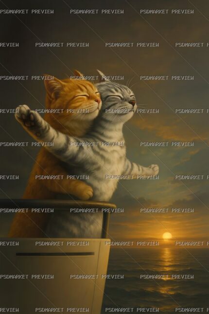 Dancing Cat Sunset Print — PSD template preview