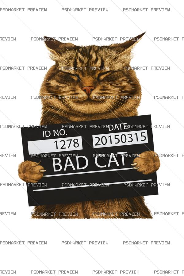 Bad Cat Mugshot Print — PSD template preview