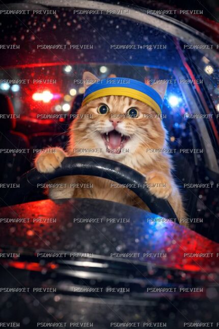 Police Cat Driver Print – PNG — PSD template preview