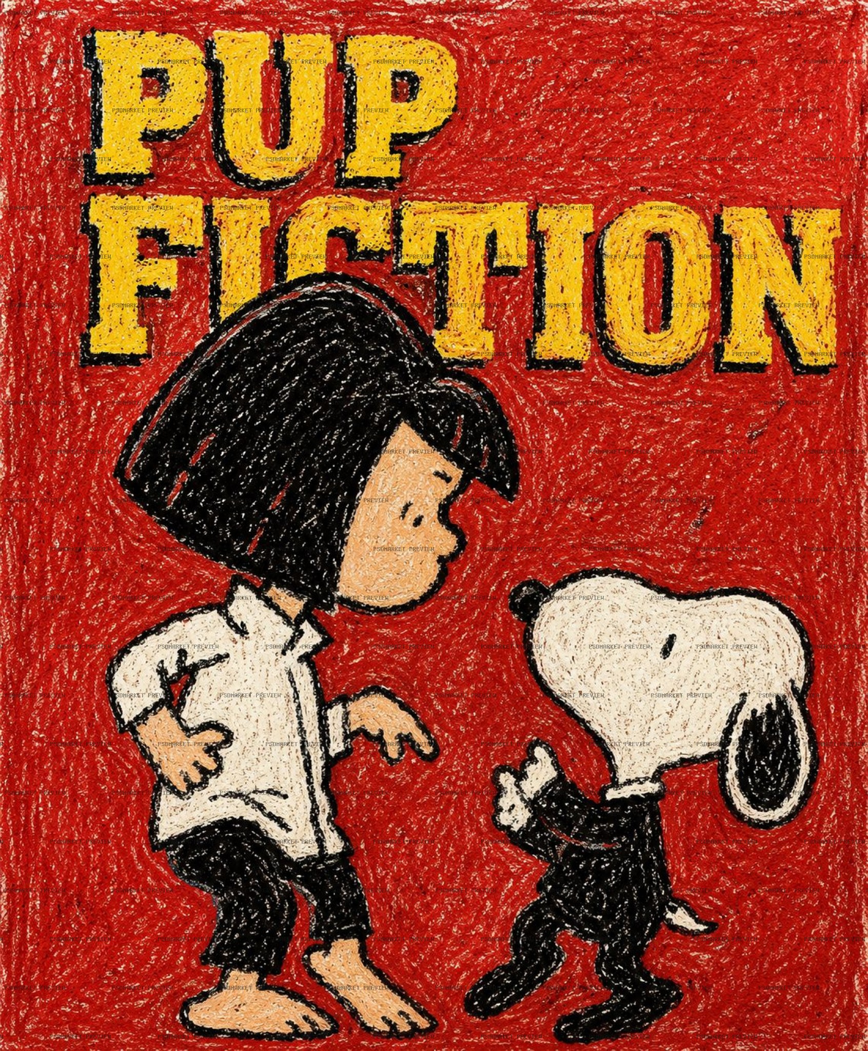Pup Fiction Peanuts Style Parody PSD Print — print design preview
