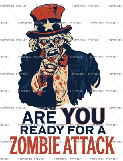 Zombie Attack Uncle Sam Vector Print — PSD template preview