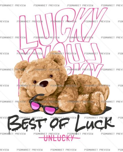 Lucky Teddy Bear Best of Luck Vector Print — PSD template preview