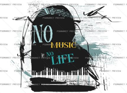 No Music No Life Graphic Print Design – AI File — PSD template preview