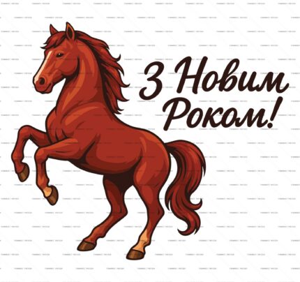 Happy New Year Red Horse Illustration PSD Print protected preview