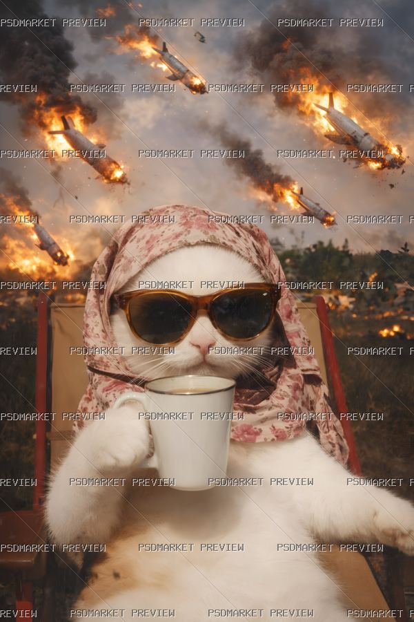 Calm Cat Amid Chaos Print — PSD template preview