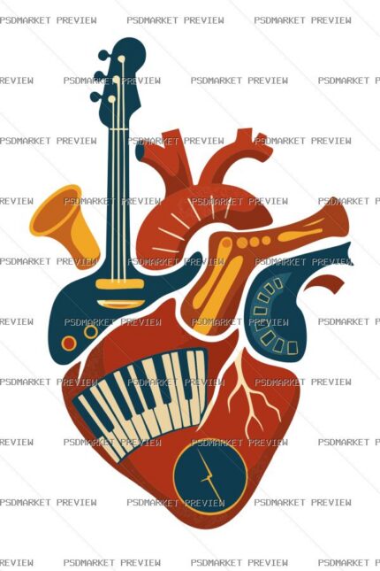 Musician's Heart Vector Print — PSD template preview